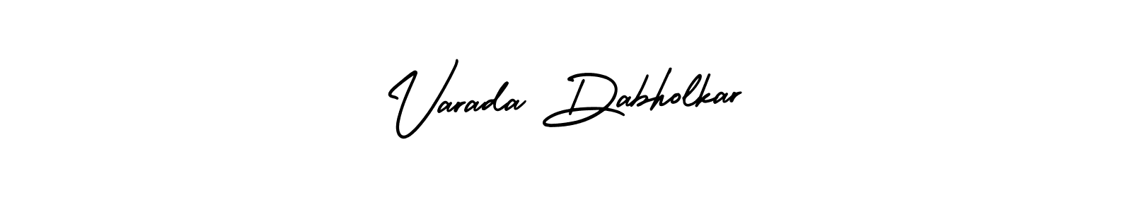 You should practise on your own different ways (AmerikaSignatureDemo-Regular) to write your name (Varada Dabholkar) in signature. don't let someone else do it for you. Varada Dabholkar signature style 3 images and pictures png