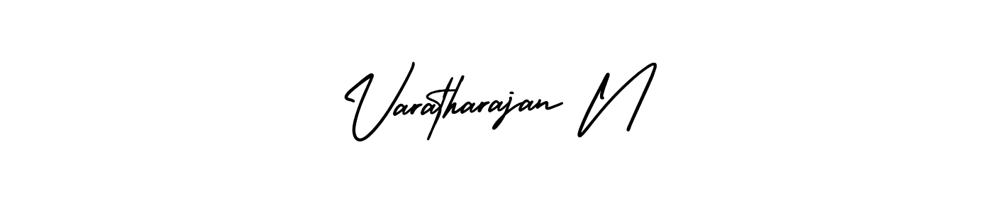 You should practise on your own different ways (AmerikaSignatureDemo-Regular) to write your name (Varatharajan N) in signature. don't let someone else do it for you. Varatharajan N signature style 3 images and pictures png