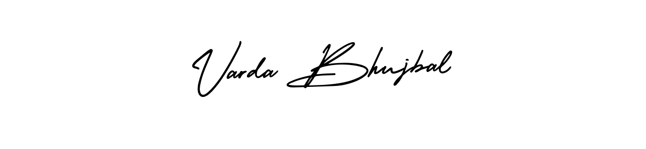 The best way (AmerikaSignatureDemo-Regular) to make a short signature is to pick only two or three words in your name. The name Varda Bhujbal include a total of six letters. For converting this name. Varda Bhujbal signature style 3 images and pictures png