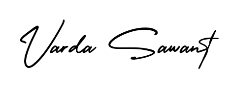 You should practise on your own different ways (AmerikaSignatureDemo-Regular) to write your name (Varda Sawant) in signature. Don't let someone else do it for you. Varda Sawant signature style 3 images and pictures png