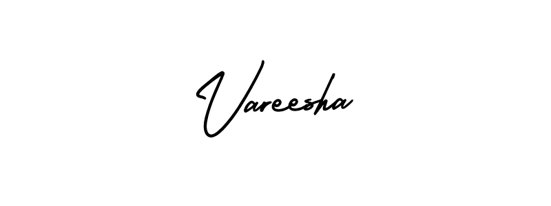 The best way (AmerikaSignatureDemo-Regular) to make a short signature is to pick only two or three words in your name. The name Vareesha include a total of six letters. For converting this name. Vareesha signature style 3 images and pictures png