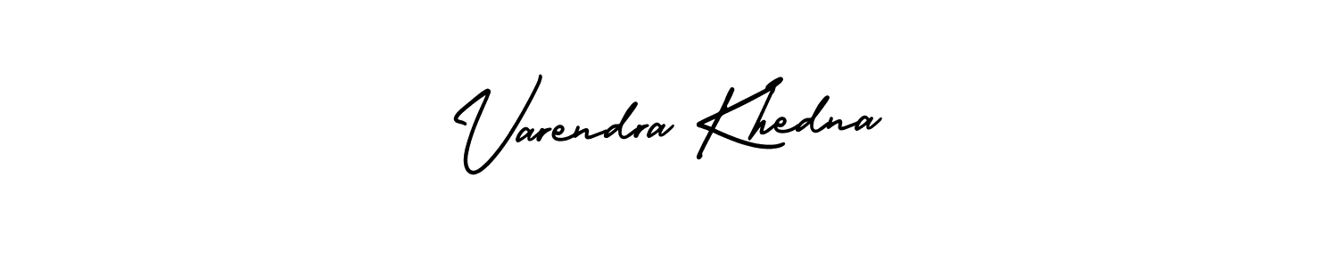 How to make Varendra Khedna name signature. Use AmerikaSignatureDemo-Regular style for creating short signs online. This is the latest handwritten sign. Varendra Khedna signature style 3 images and pictures png