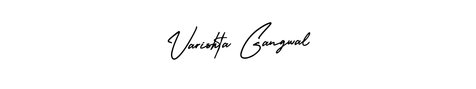 The best way (AmerikaSignatureDemo-Regular) to make a short signature is to pick only two or three words in your name. The name Varishta Gangwal include a total of six letters. For converting this name. Varishta Gangwal signature style 3 images and pictures png