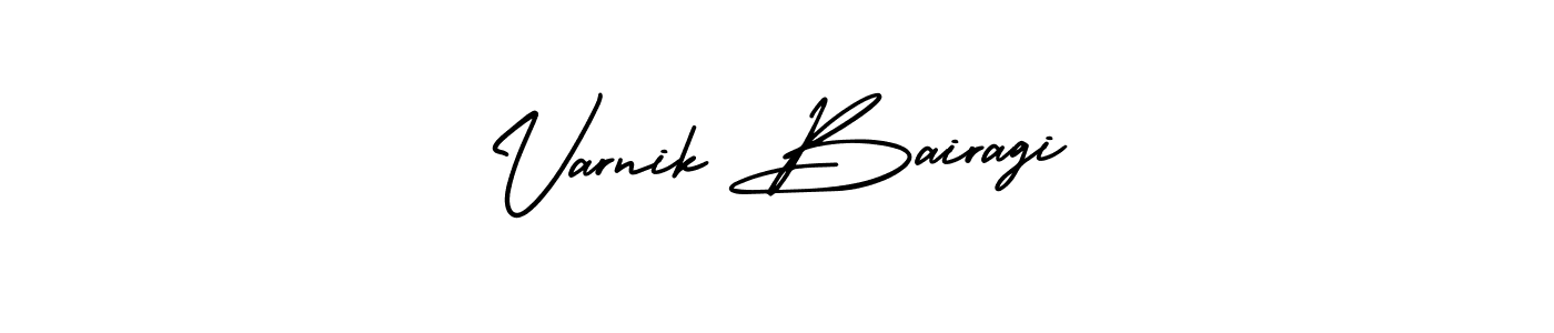 This is the best signature style for the Varnik Bairagi name. Also you like these signature font (AmerikaSignatureDemo-Regular). Mix name signature. Varnik Bairagi signature style 3 images and pictures png