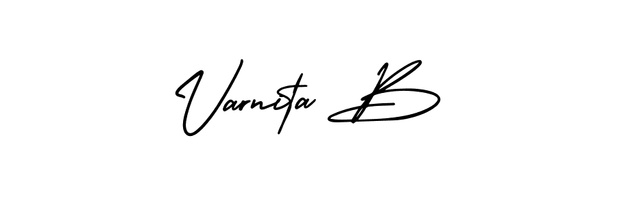 The best way (AmerikaSignatureDemo-Regular) to make a short signature is to pick only two or three words in your name. The name Varnita B include a total of six letters. For converting this name. Varnita B signature style 3 images and pictures png