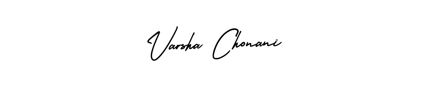 The best way (AmerikaSignatureDemo-Regular) to make a short signature is to pick only two or three words in your name. The name Varsha Chonani include a total of six letters. For converting this name. Varsha Chonani signature style 3 images and pictures png