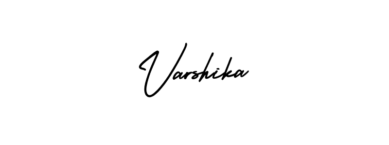 You should practise on your own different ways (AmerikaSignatureDemo-Regular) to write your name (Varshika) in signature. don't let someone else do it for you. Varshika signature style 3 images and pictures png