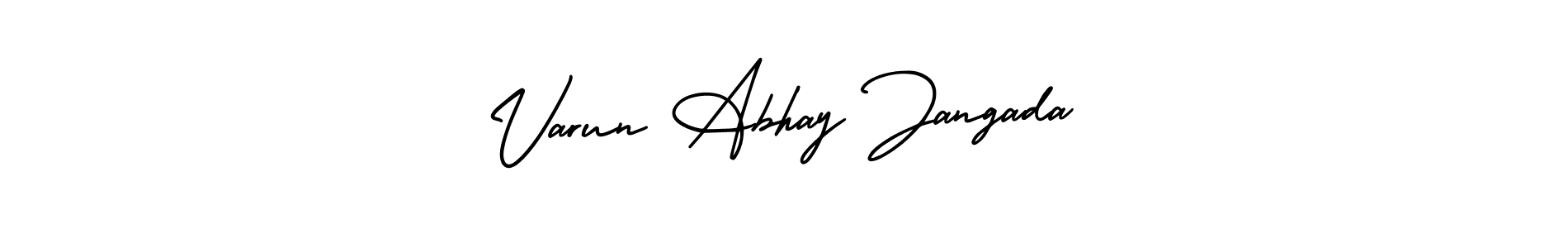 You should practise on your own different ways (AmerikaSignatureDemo-Regular) to write your name (Varun Abhay Jangada) in signature. don't let someone else do it for you. Varun Abhay Jangada signature style 3 images and pictures png