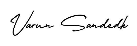 The AmerikaSignatureDemo-Regular font transforms the name Varun Sandedh into an executive sign with sharp precision and distinguished character. Varun Sandedh signature style 3 images and pictures png