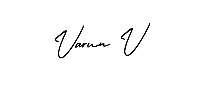You should practise on your own different ways (AmerikaSignatureDemo-Regular) to write your name (Varun V) in signature. don't let someone else do it for you. Varun V signature style 3 images and pictures png
