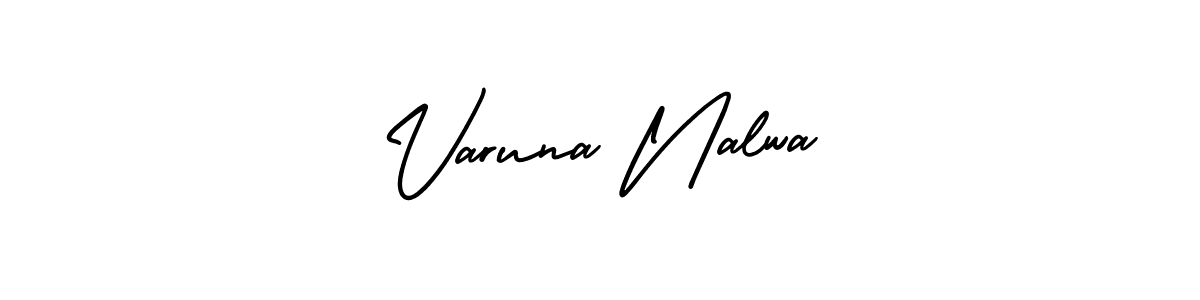 The best way (AmerikaSignatureDemo-Regular) to make a short signature is to pick only two or three words in your name. The name Varuna Nalwa include a total of six letters. For converting this name. Varuna Nalwa signature style 3 images and pictures png