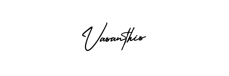 The best way (AmerikaSignatureDemo-Regular) to make a short signature is to pick only two or three words in your name. The name Vasanthis include a total of six letters. For converting this name. Vasanthis signature style 3 images and pictures png