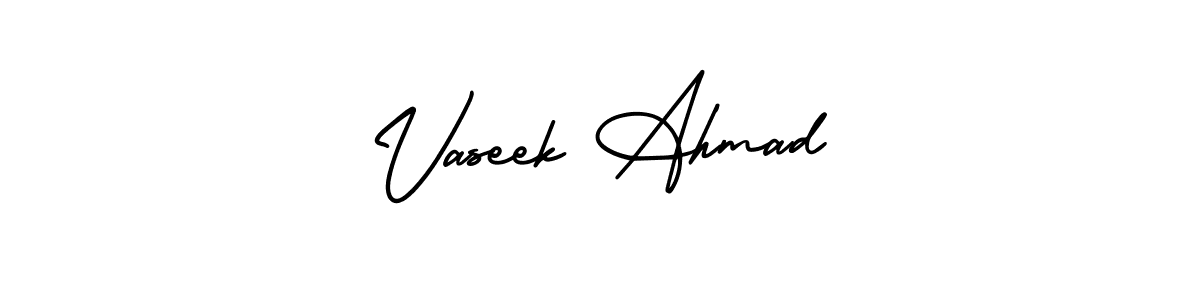 You should practise on your own different ways (AmerikaSignatureDemo-Regular) to write your name (Vaseek Ahmad) in signature. don't let someone else do it for you. Vaseek Ahmad signature style 3 images and pictures png