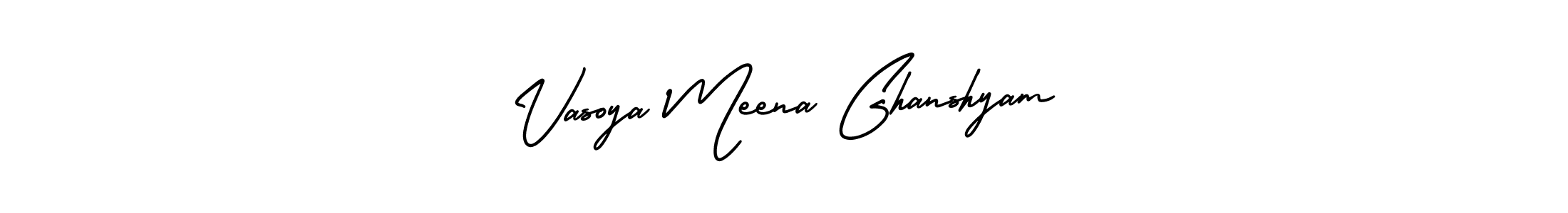 The best way (AmerikaSignatureDemo-Regular) to make a short signature is to pick only two or three words in your name. The name Vasoya Meena Ghanshyam include a total of six letters. For converting this name. Vasoya Meena Ghanshyam signature style 3 images and pictures png
