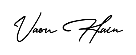The AmerikaSignatureDemo-Regular handwriting style adds charm and authenticity to name Vasu Hain. A wonderful choice for personal thank-you notes. Vasu Hain signature style 3 images and pictures png