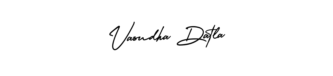 The best way (AmerikaSignatureDemo-Regular) to make a short signature is to pick only two or three words in your name. The name Vasudha Datla include a total of six letters. For converting this name. Vasudha Datla signature style 3 images and pictures png