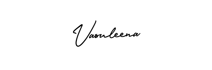 You should practise on your own different ways (AmerikaSignatureDemo-Regular) to write your name (Vasuleena) in signature. don't let someone else do it for you. Vasuleena signature style 3 images and pictures png