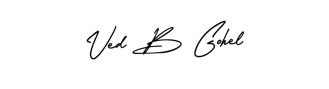 The best way (AmerikaSignatureDemo-Regular) to make a short signature is to pick only two or three words in your name. The name Ved B Gohel include a total of six letters. For converting this name. Ved B Gohel signature style 3 images and pictures png
