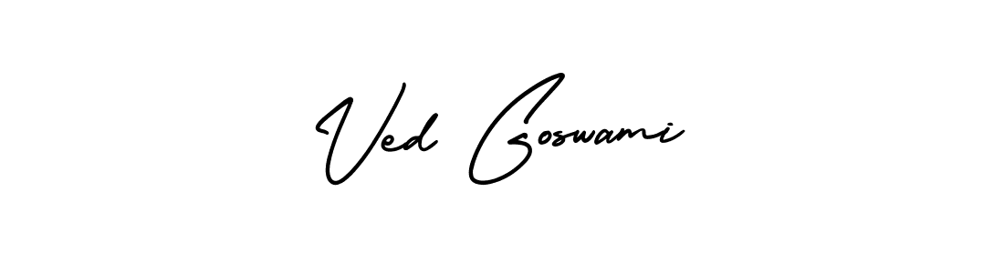 You should practise on your own different ways (AmerikaSignatureDemo-Regular) to write your name (Ved Goswami) in signature. don't let someone else do it for you. Ved Goswami signature style 3 images and pictures png