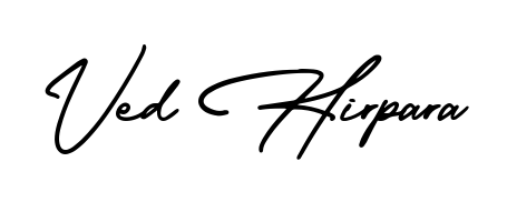 The best way (AmerikaSignatureDemo-Regular) to make a short signature is to pick only two or three words in your name. For converting this name Ved Hirpara. Ved Hirpara signature style 3 images and pictures png
