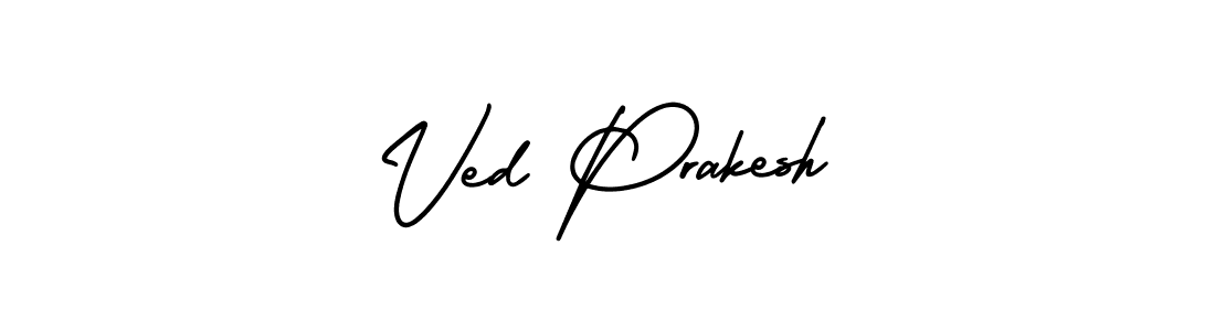 The best way (AmerikaSignatureDemo-Regular) to make a short signature is to pick only two or three words in your name. The name Ved Prakesh include a total of six letters. For converting this name. Ved Prakesh signature style 3 images and pictures png