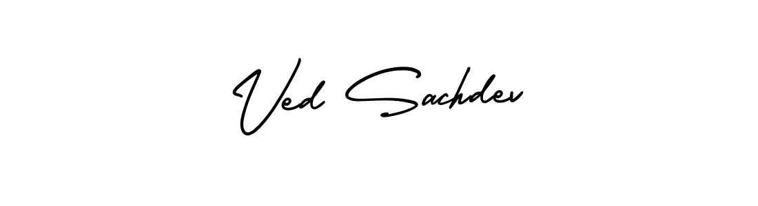 The best way (AmerikaSignatureDemo-Regular) to make a short signature is to pick only two or three words in your name. The name Ved Sachdev include a total of six letters. For converting this name. Ved Sachdev signature style 3 images and pictures png