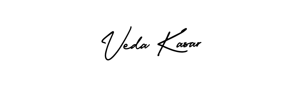 You should practise on your own different ways (AmerikaSignatureDemo-Regular) to write your name (Veda Kasar) in signature. don't let someone else do it for you. Veda Kasar signature style 3 images and pictures png