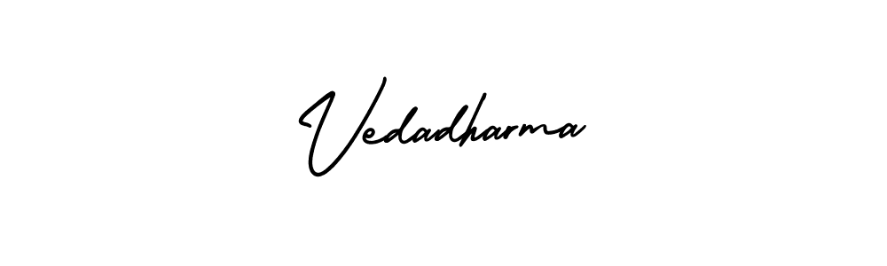 The best way (AmerikaSignatureDemo-Regular) to make a short signature is to pick only two or three words in your name. The name Vedadharma include a total of six letters. For converting this name. Vedadharma signature style 3 images and pictures png