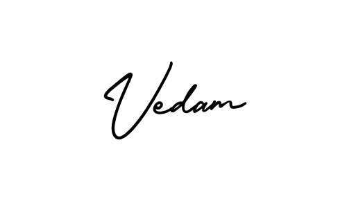 How to make Vedam name signature. Use AmerikaSignatureDemo-Regular style for creating short signs online. This is the latest handwritten sign. Vedam signature style 3 images and pictures png