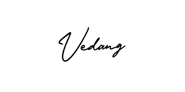 The best way (AmerikaSignatureDemo-Regular) to make a short signature is to pick only two or three words in your name. The name Vedang include a total of six letters. For converting this name. Vedang signature style 3 images and pictures png