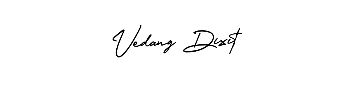The best way (AmerikaSignatureDemo-Regular) to make a short signature is to pick only two or three words in your name. The name Vedang Dixit include a total of six letters. For converting this name. Vedang Dixit signature style 3 images and pictures png