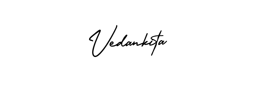 You should practise on your own different ways (AmerikaSignatureDemo-Regular) to write your name (Vedankita) in signature. don't let someone else do it for you. Vedankita signature style 3 images and pictures png