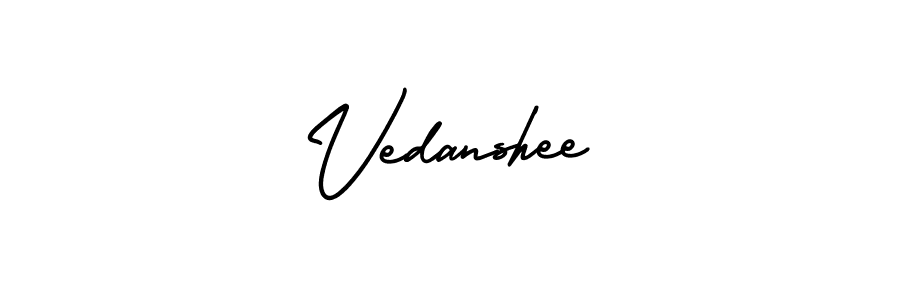 The best way (AmerikaSignatureDemo-Regular) to make a short signature is to pick only two or three words in your name. The name Vedanshee include a total of six letters. For converting this name. Vedanshee signature style 3 images and pictures png