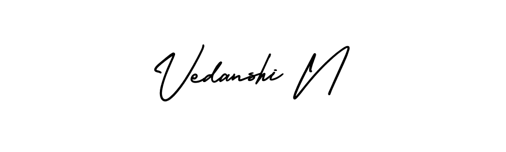 It looks lik you need a new signature style for name Vedanshi N. Design unique handwritten (AmerikaSignatureDemo-Regular) signature with our free signature maker in just a few clicks. Vedanshi N signature style 3 images and pictures png
