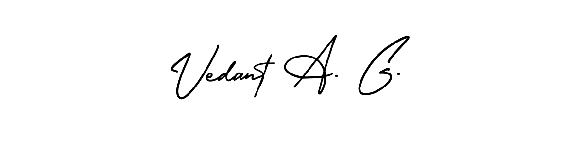 You should practise on your own different ways (AmerikaSignatureDemo-Regular) to write your name (Vedant A. G.) in signature. don't let someone else do it for you. Vedant A. G. signature style 3 images and pictures png