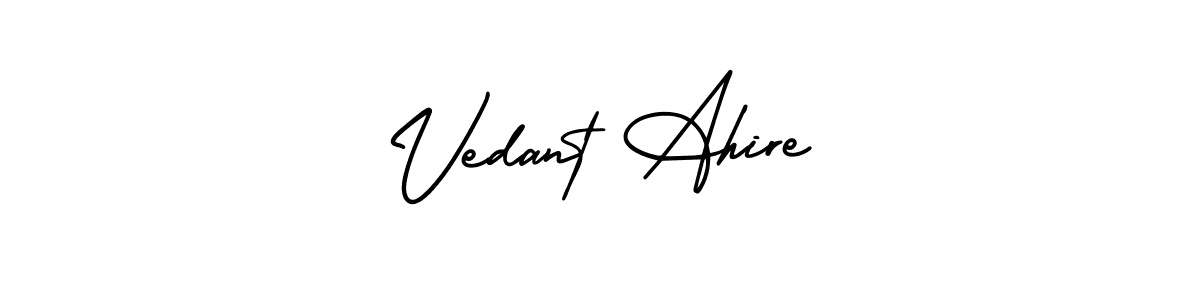 You should practise on your own different ways (AmerikaSignatureDemo-Regular) to write your name (Vedant Ahire) in signature. don't let someone else do it for you. Vedant Ahire signature style 3 images and pictures png
