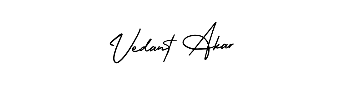 The best way (AmerikaSignatureDemo-Regular) to make a short signature is to pick only two or three words in your name. The name Vedant Akar include a total of six letters. For converting this name. Vedant Akar signature style 3 images and pictures png