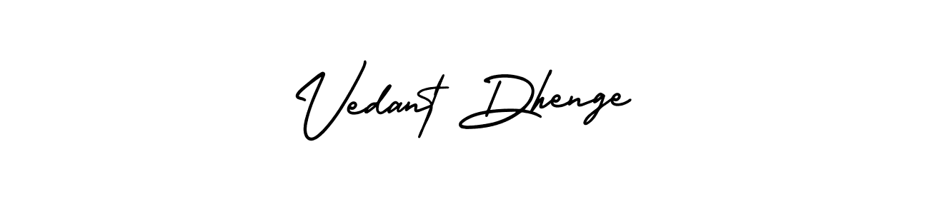 You should practise on your own different ways (AmerikaSignatureDemo-Regular) to write your name (Vedant Dhenge) in signature. don't let someone else do it for you. Vedant Dhenge signature style 3 images and pictures png