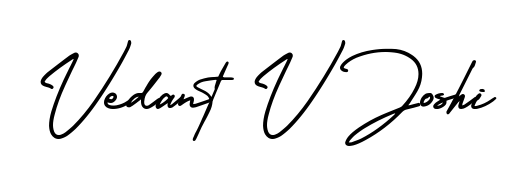 This is the best signature style for the Vedant V Joshi name. Also you like these signature font (AmerikaSignatureDemo-Regular). Mix name signature. Vedant V Joshi signature style 3 images and pictures png