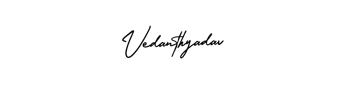 This is the best signature style for the Vedanthyadav name. Also you like these signature font (AmerikaSignatureDemo-Regular). Mix name signature. Vedanthyadav signature style 3 images and pictures png