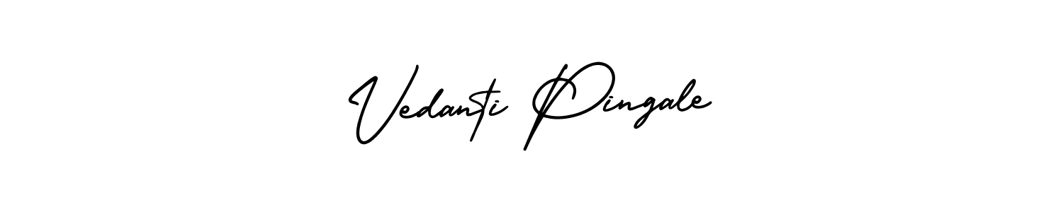The best way (AmerikaSignatureDemo-Regular) to make a short signature is to pick only two or three words in your name. The name Vedanti Pingale include a total of six letters. For converting this name. Vedanti Pingale signature style 3 images and pictures png