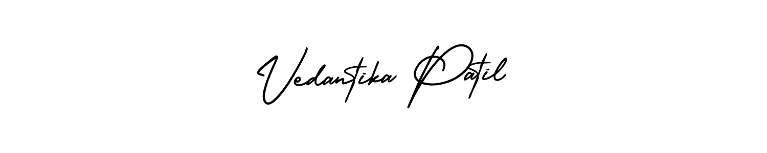 This is the best signature style for the Vedantika Patil name. Also you like these signature font (AmerikaSignatureDemo-Regular). Mix name signature. Vedantika Patil signature style 3 images and pictures png