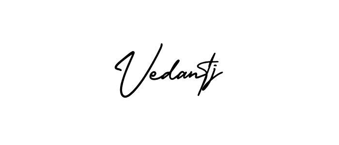You should practise on your own different ways (AmerikaSignatureDemo-Regular) to write your name (Vedantj) in signature. don't let someone else do it for you. Vedantj signature style 3 images and pictures png