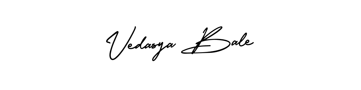 You should practise on your own different ways (AmerikaSignatureDemo-Regular) to write your name (Vedasya Bale) in signature. don't let someone else do it for you. Vedasya Bale signature style 3 images and pictures png