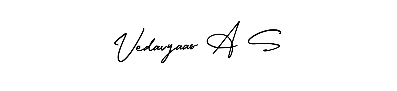 It looks lik you need a new signature style for name Vedavyaas A S. Design unique handwritten (AmerikaSignatureDemo-Regular) signature with our free signature maker in just a few clicks. Vedavyaas A S signature style 3 images and pictures png
