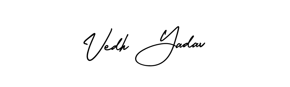 This is the best signature style for the Vedh Yadav name. Also you like these signature font (AmerikaSignatureDemo-Regular). Mix name signature. Vedh Yadav signature style 3 images and pictures png