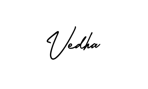 You should practise on your own different ways (AmerikaSignatureDemo-Regular) to write your name (Vedha) in signature. don't let someone else do it for you. Vedha signature style 3 images and pictures png