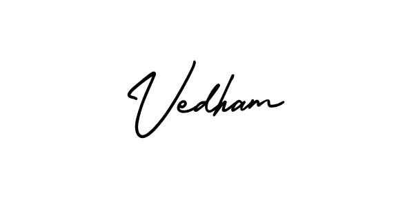 How to make Vedham signature? AmerikaSignatureDemo-Regular is a professional autograph style. Create handwritten signature for Vedham name. Vedham signature style 3 images and pictures png