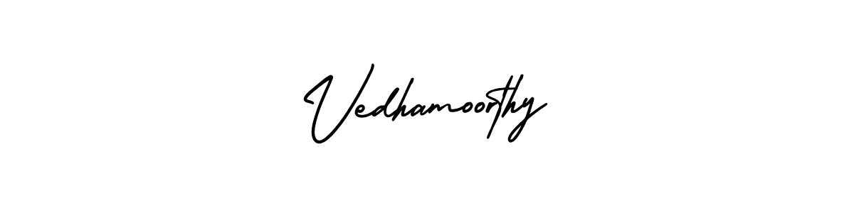 You should practise on your own different ways (AmerikaSignatureDemo-Regular) to write your name (Vedhamoorthy) in signature. don't let someone else do it for you. Vedhamoorthy signature style 3 images and pictures png