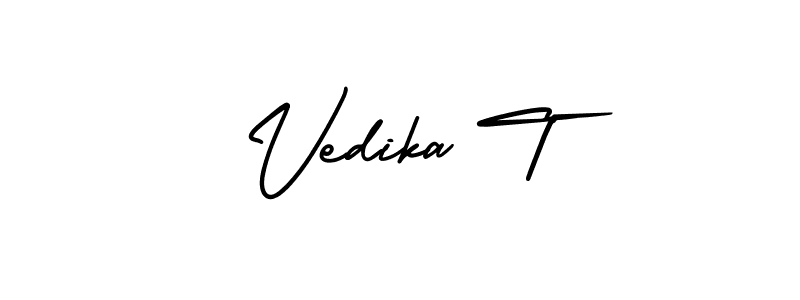 This is the best signature style for the Vedika T name. Also you like these signature font (AmerikaSignatureDemo-Regular). Mix name signature. Vedika T signature style 3 images and pictures png